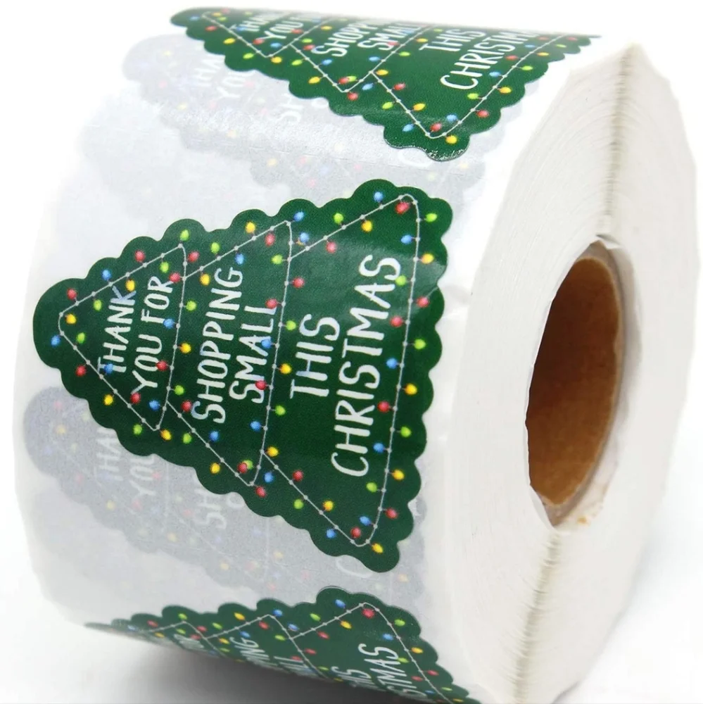 50 Ct  lg. Christmas Tree Thank You Sticker - Picture 3 of 8